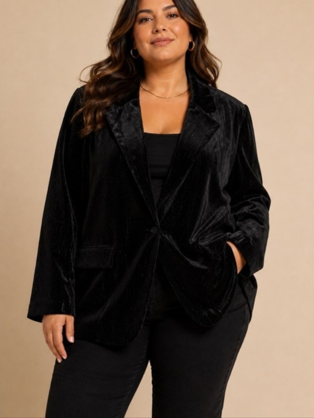 Ava & Viv Black Velvet & Silver Pinstripe Blazer Jacket Size 1X NWT